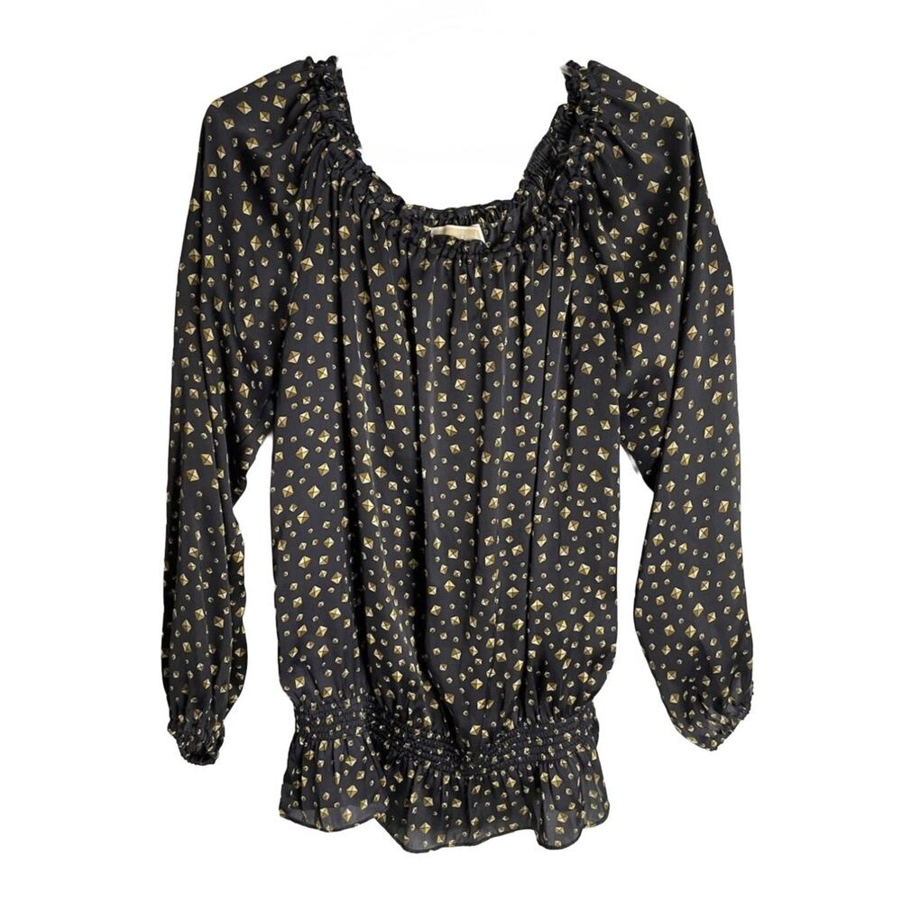 Michael Michael Kors MK sateen Blouse top Long Sleeve Peplum Black Womens XL